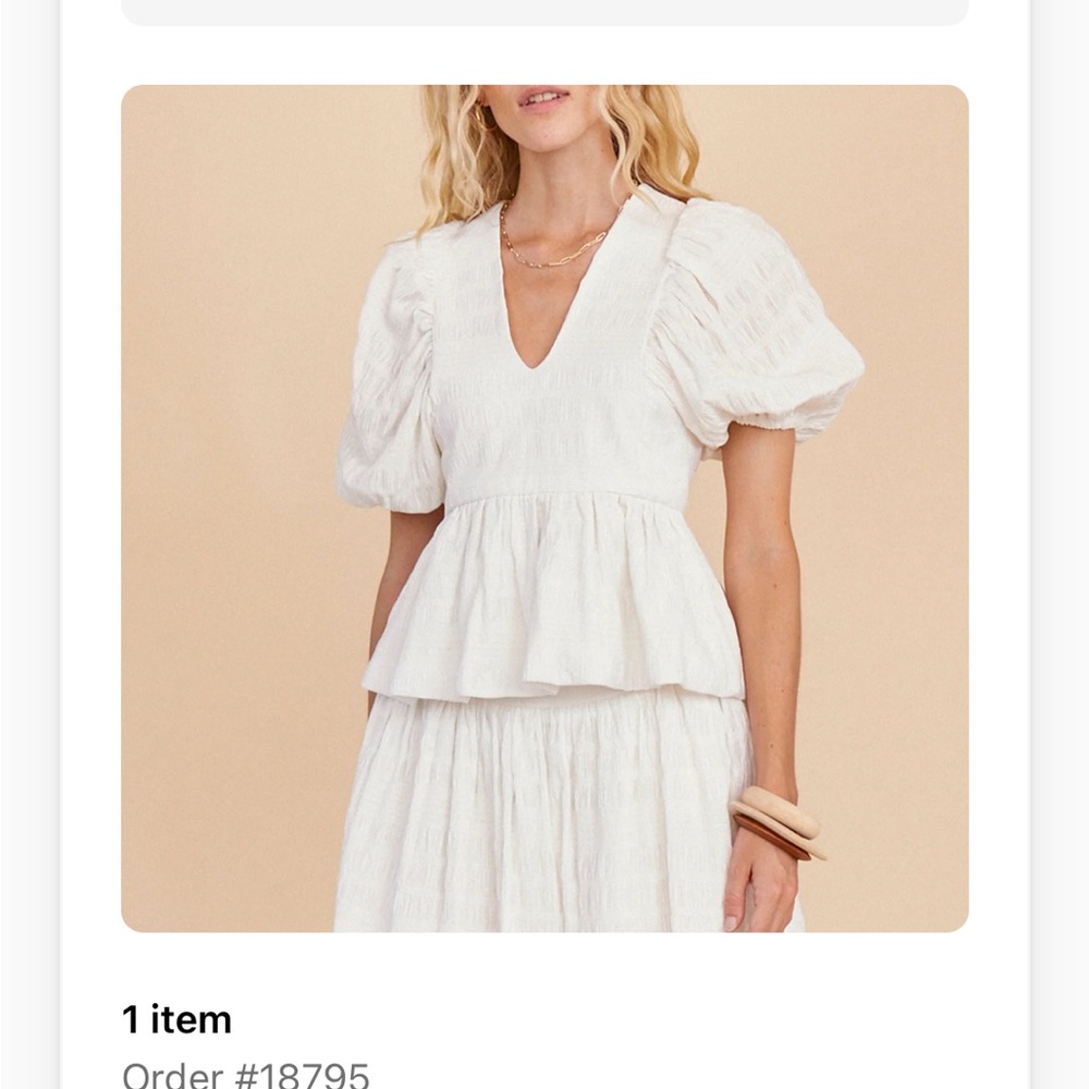 Hunter Bell Leighton White Puff Sleeve Peplum Top